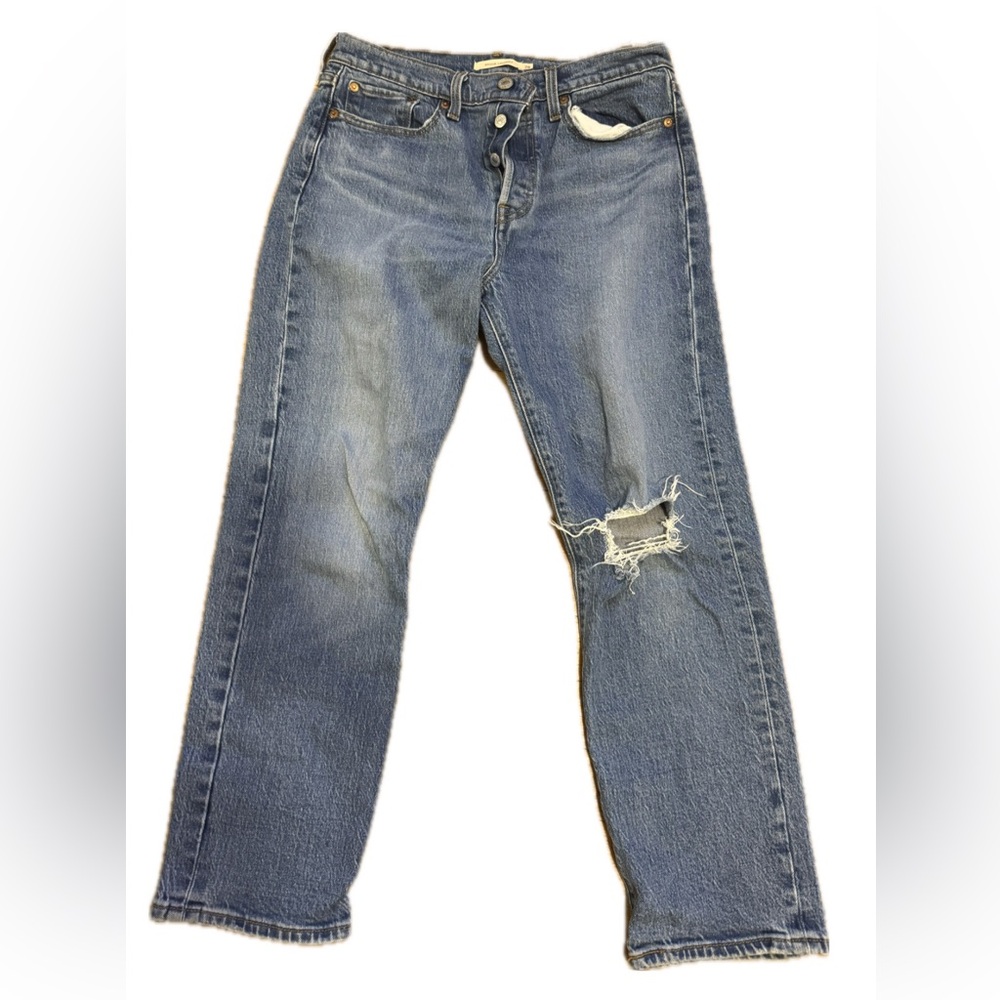 Levi's Blue Boyfriend Jeans with Distressed Details